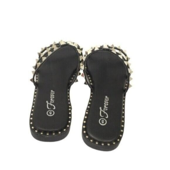 Studded Sandals Slide Black Gold  Women Size 5.5 Casual Summer Shoe Punk Grunge - Picture 5 of 9